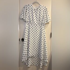 Eliza J Womens A Line Dress Sz 10 White Polka Dot Lined Crew Zip Flutter Sleeve